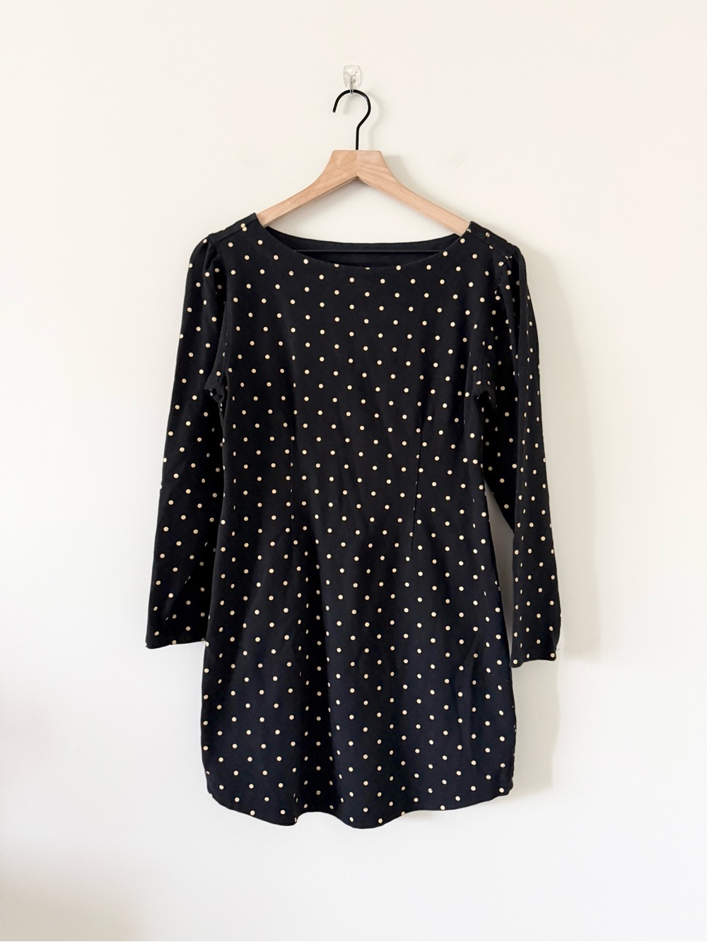 La Vie Rebecca Taylor Black Gold Polka Dot Long-Sleeve Cotton Shift Dress Size S